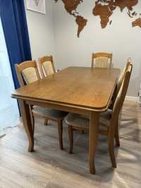 Sprzedam drewniany stół + 5 krzeseł