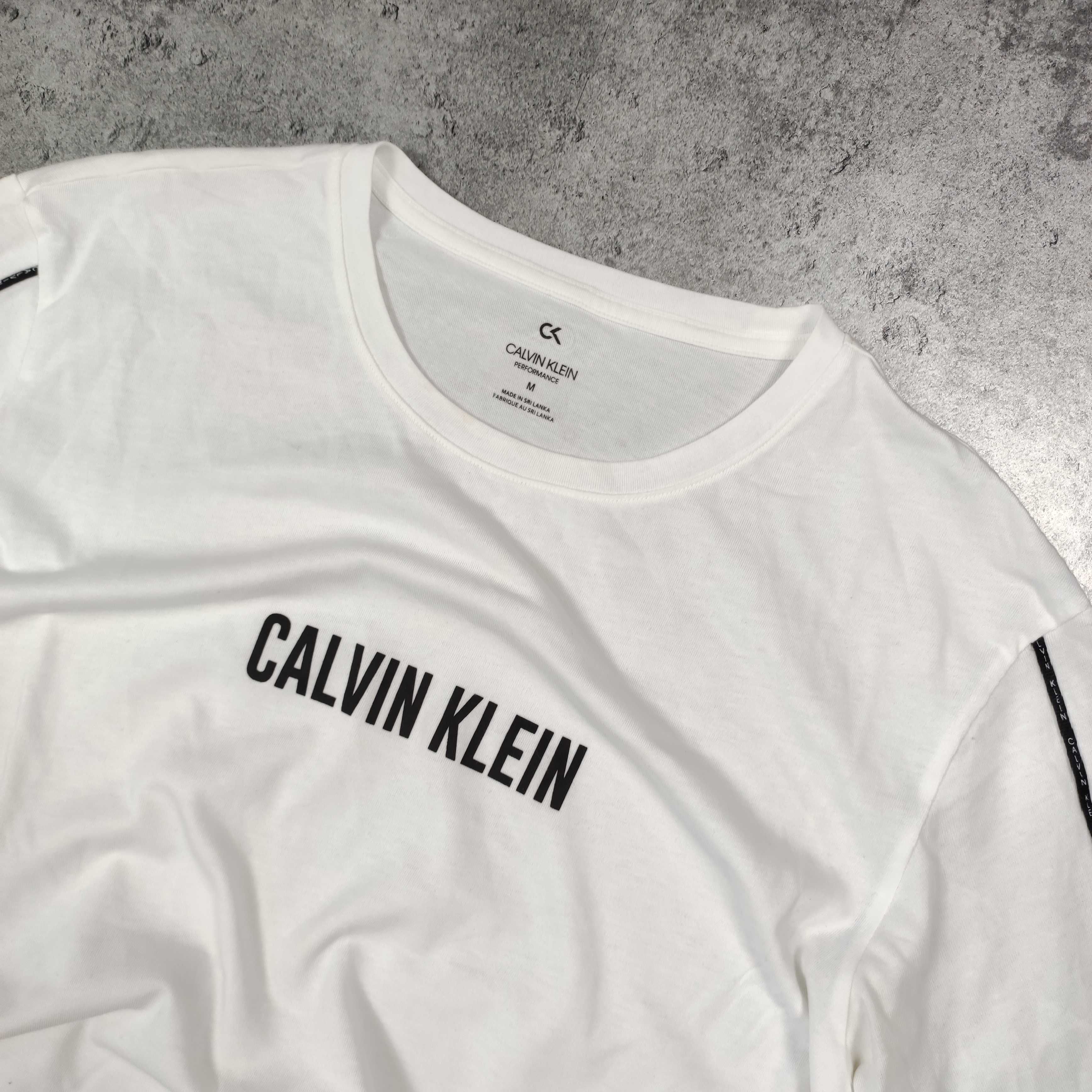 MĘSKA Koszulka PREMIUM Biała Duże Logo Lekka Calvin Klein Performance