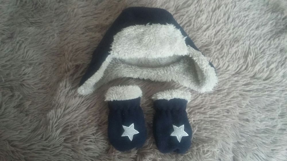 Czapka i rękawiczki chłopięce 12-18 m-cy zima