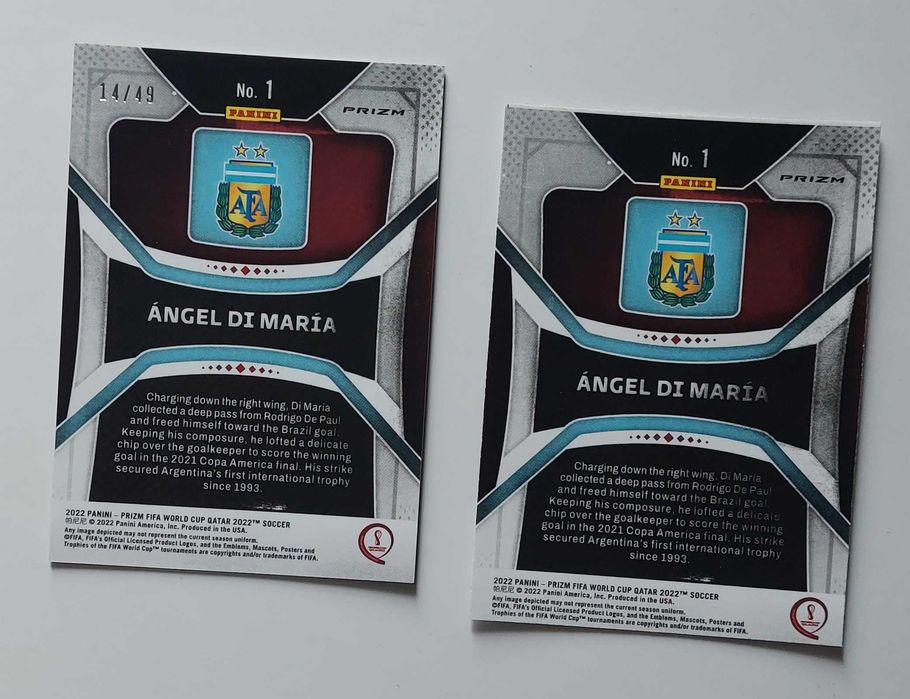 World Cup 2022 Prizm Angel Di Maria #1 Purple Mojo /49 & Cracked Ice