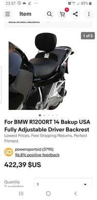 Oparcie Bakup USA originalne! BMW R1200RT 2014+.