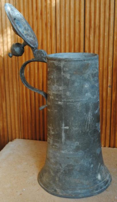 Кружка пивна оловяна антикварна більш 2л 1829г. Пивной бокал оловянный