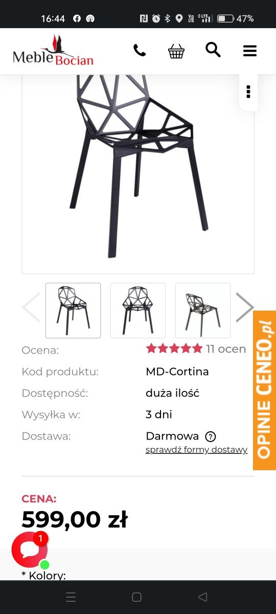 Krzesło hoker design ONE  białe czarne używane