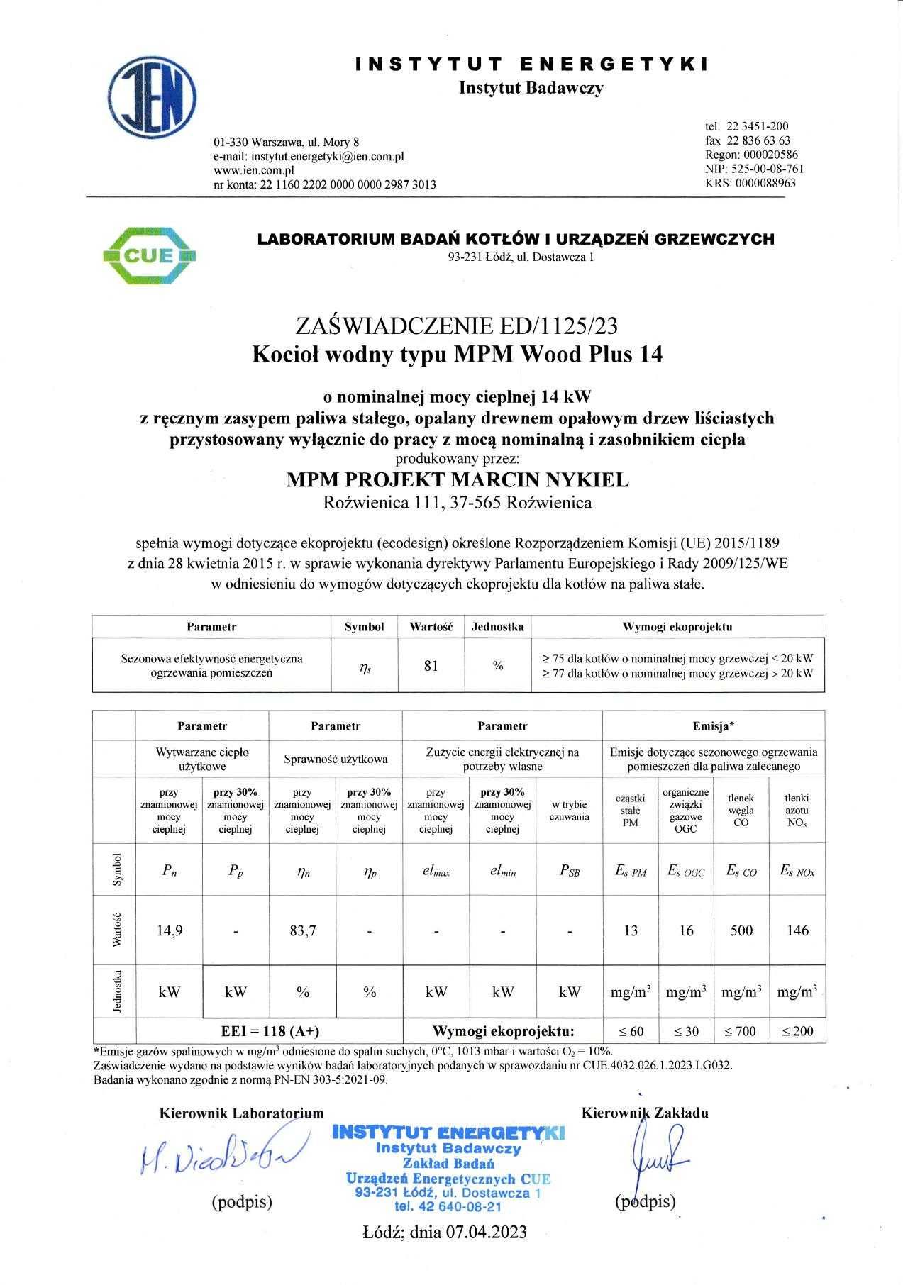 Kocioł na pellet z rusztem na drewno | MPM WOOD PELL 14 kW | Lista ZUM