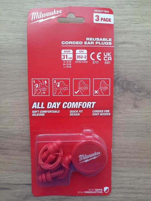 Zatyczki do uszu wielokrotnego użytku MILWAUKEE 3 pary + pudełko NOWE