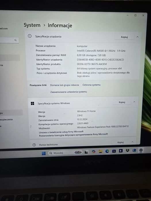 Laptop intel acer Aspire 3 N20C5 Windows 11