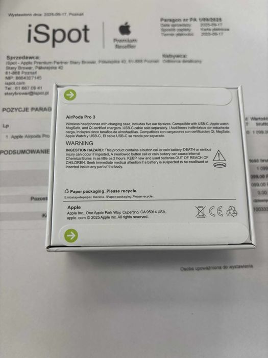 Apple Airpods pro 3 orginal faktury itp