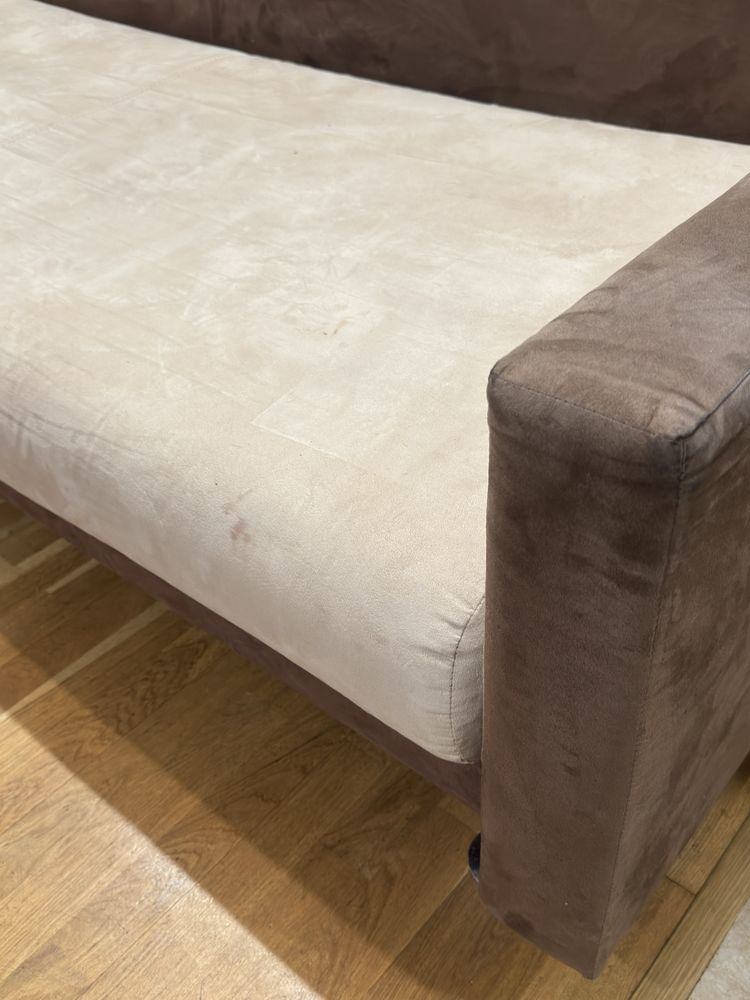 Sofa rozkładana welur brąz z pojemnikiem