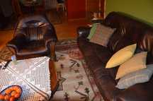sofa + 2 fotele skórzane stelaż dąb lite drewno
