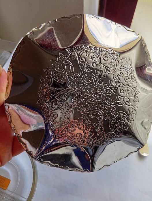 Requintada compoteira de cristal, vintage, revestida em prata inglesa