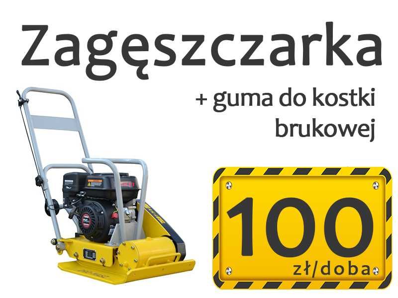 Wynajem zagęszczarka płytowa 90 kg + guma do kostki, skoczek, stopa