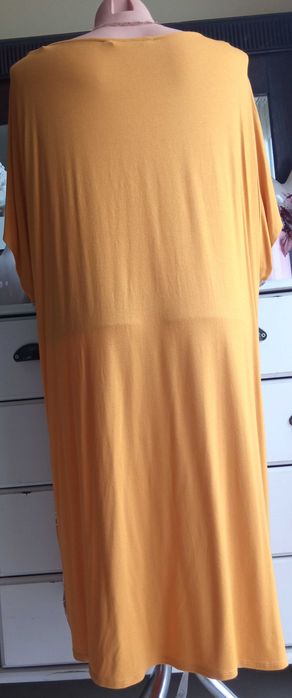 F&F 52 50 sukienka boho pachy 130cm pas musztardowa łączone materiały
