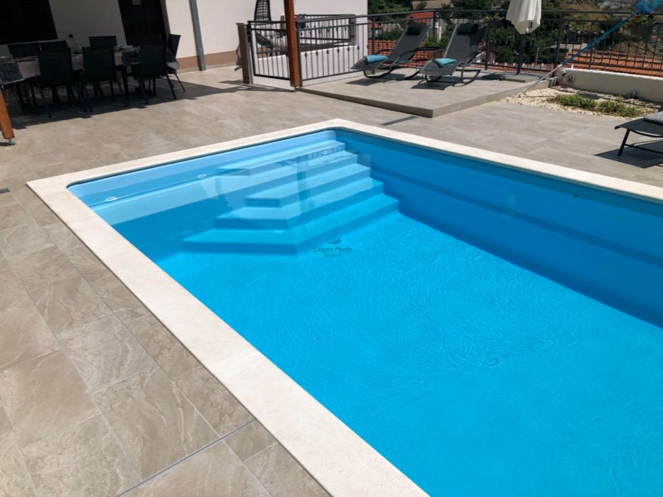 Gotowy Basen ogrodowy Poliestrowy Wkopywany 7.5m x 3.7m x 1.55m ZESTAW