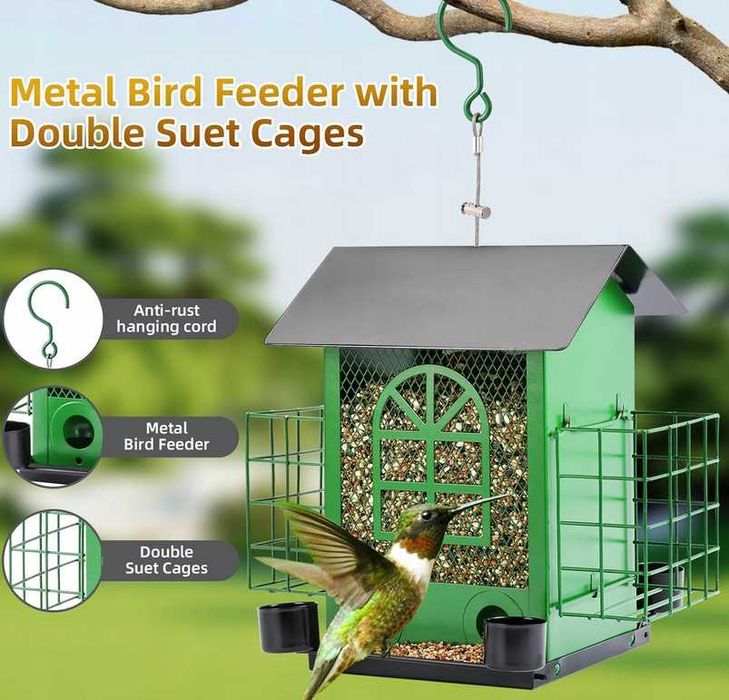 Karmniki dla ptaków na zewnątrz, metalowy z podwójnym klatką