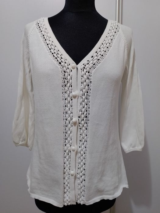 Biały cienki damski sweterek dzianinowy bawełniany rozm.M