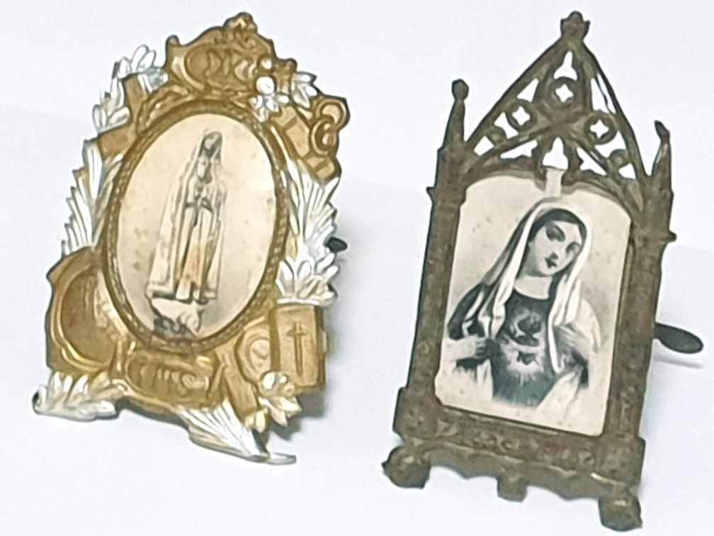 Par de lindas antigas imagens religiosas em molduras miniatura