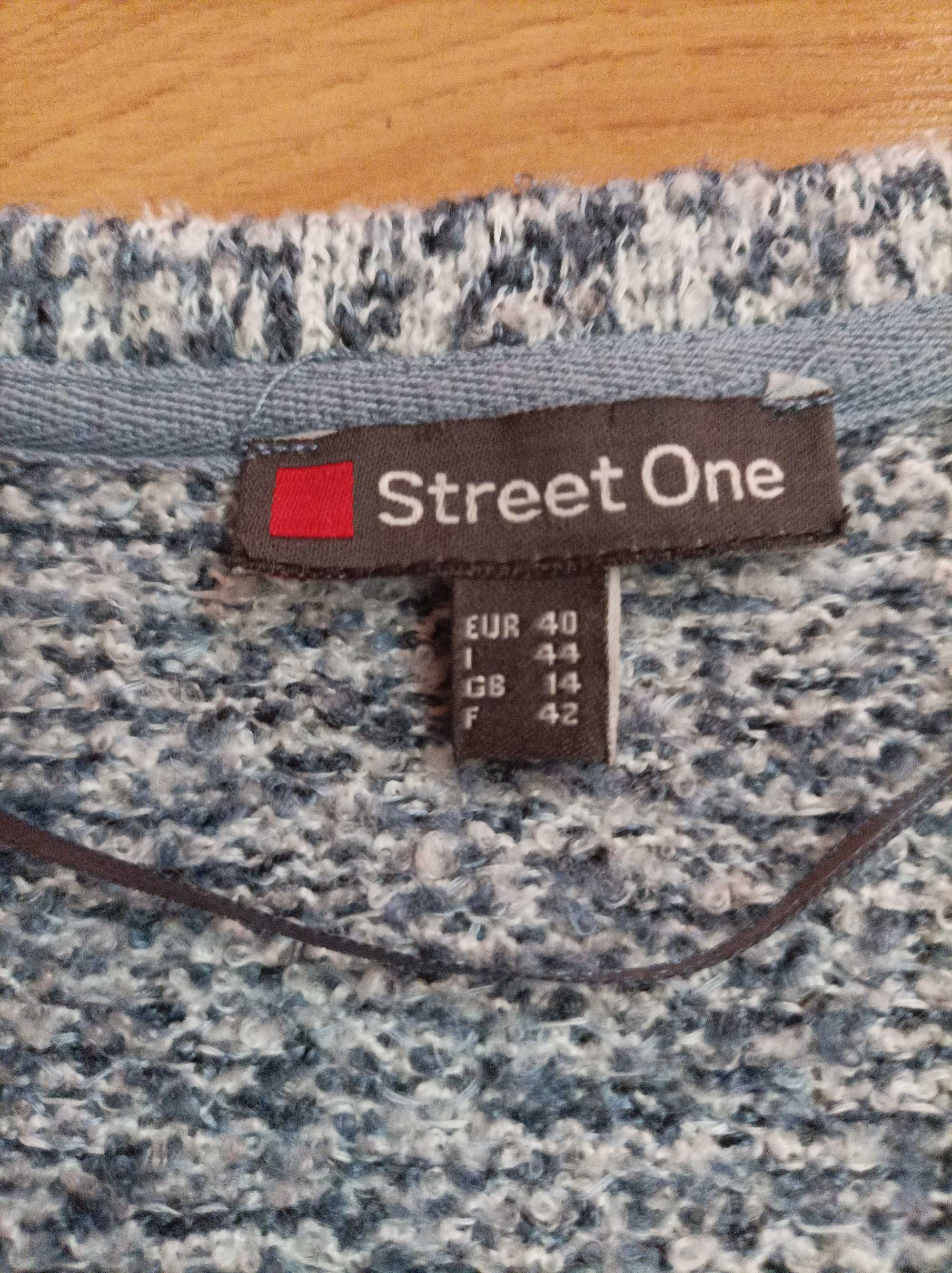 Sweter damski, rozmiar 40 , kolor Niebieski, z frędzelkami, Street One