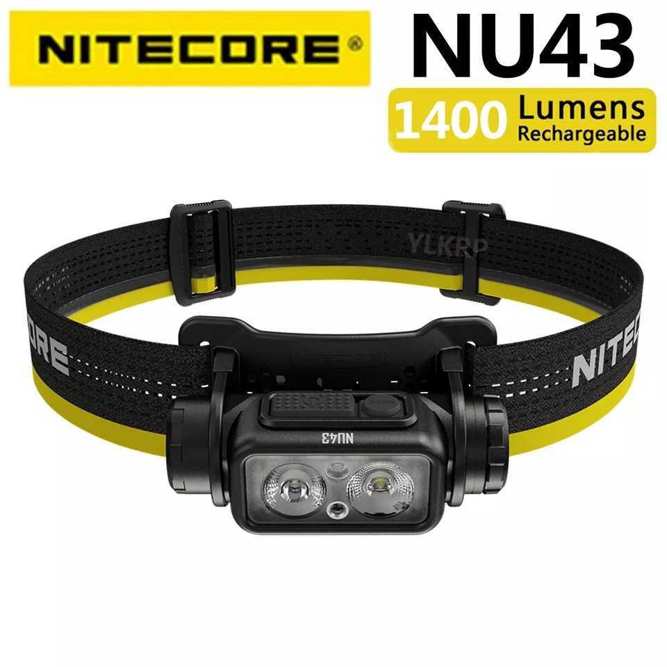 Налобный фонарь Nitecore NU43 1400 лм, Красный свет,зарядка за 2 часа.