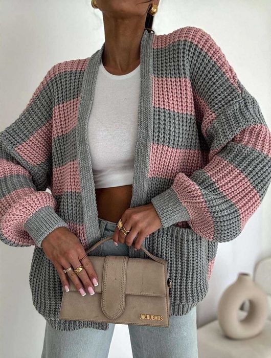 Sweter,kardigan szerokie pasy,oversize