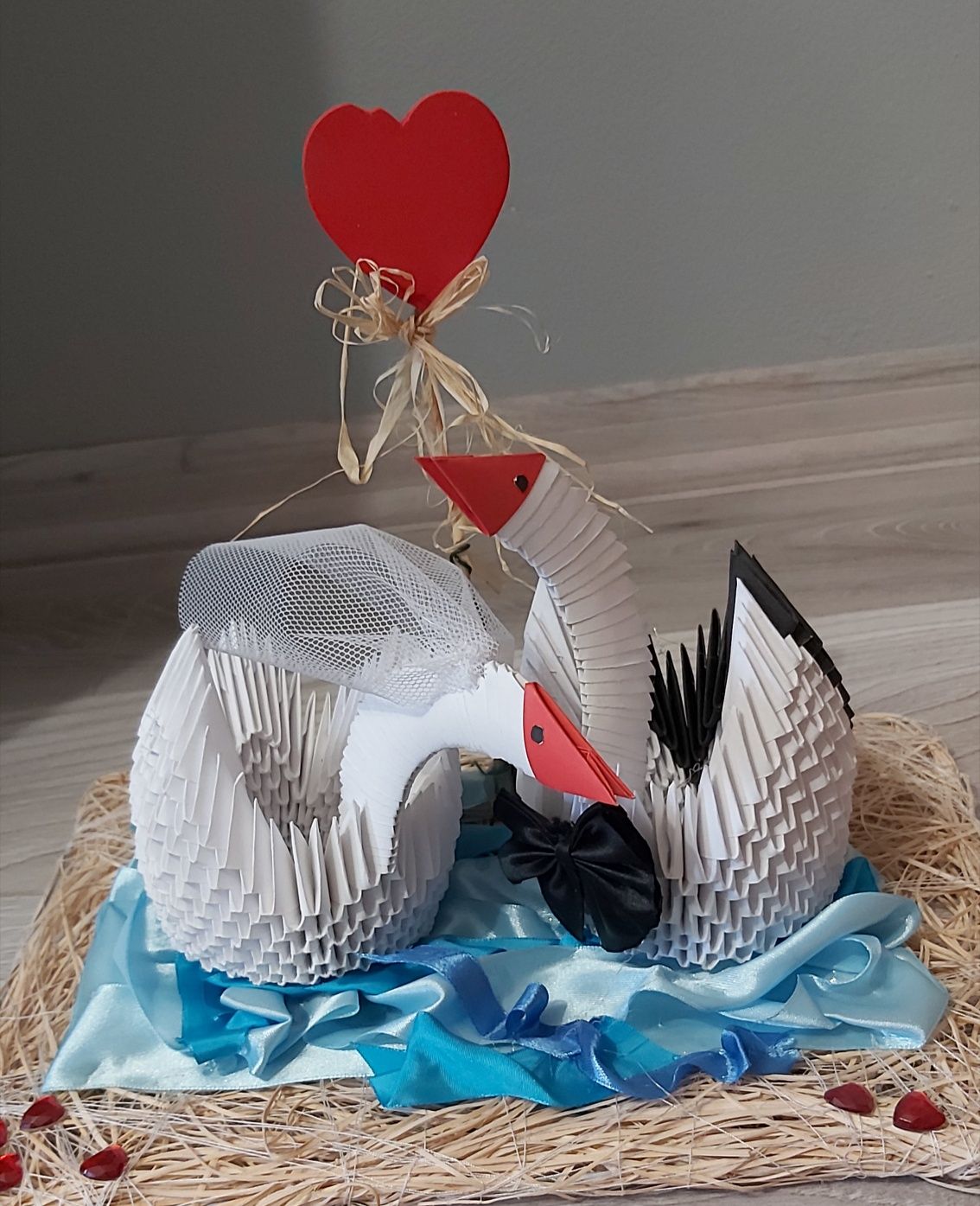 Łabędzie origami para Ślub Wesele Rocznica handmade