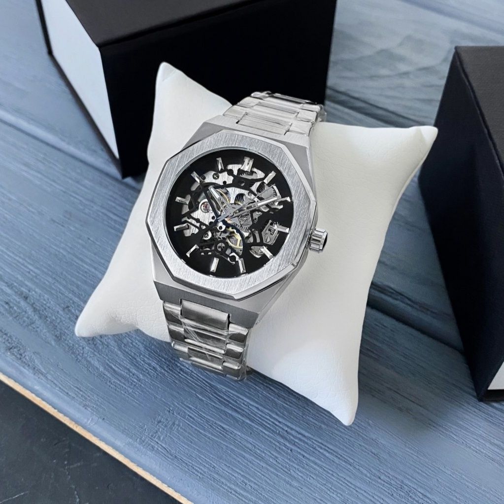 Оригинальные мужские наручные часы Gusto Skeleton Silver-Black