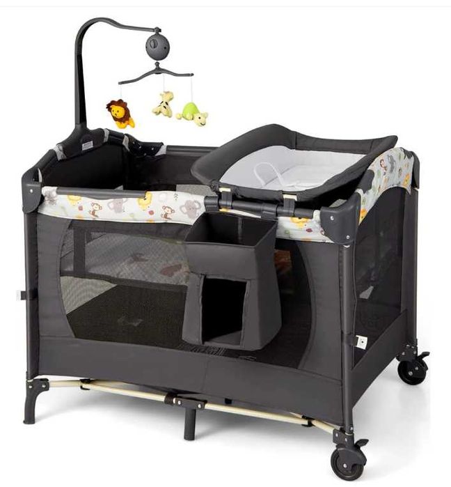 Składane łóżeczko turystyczne przewijak i kojec na kółkach 2-poziomowe