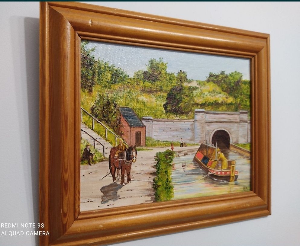 Len Piggott"Nad rzeką"-wspaniały obraz olejny na płycie!