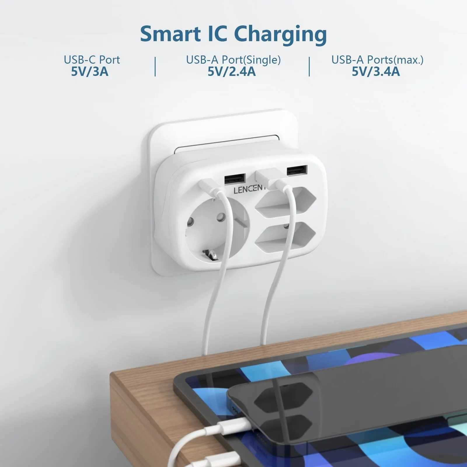 Gniazdko Lencent 3 USB + 1 USB C 7 in 1