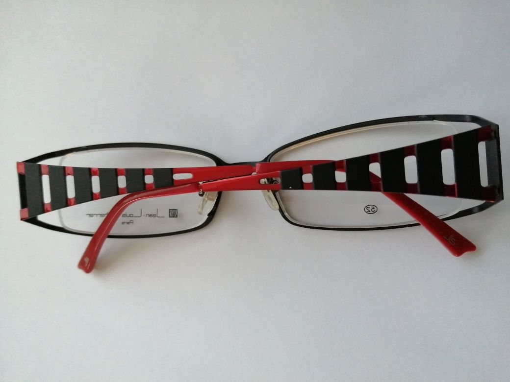 Oprawki,okulary JEAN L.Sherrer 1029,metaliczna czerwień,czarny.Ażurek