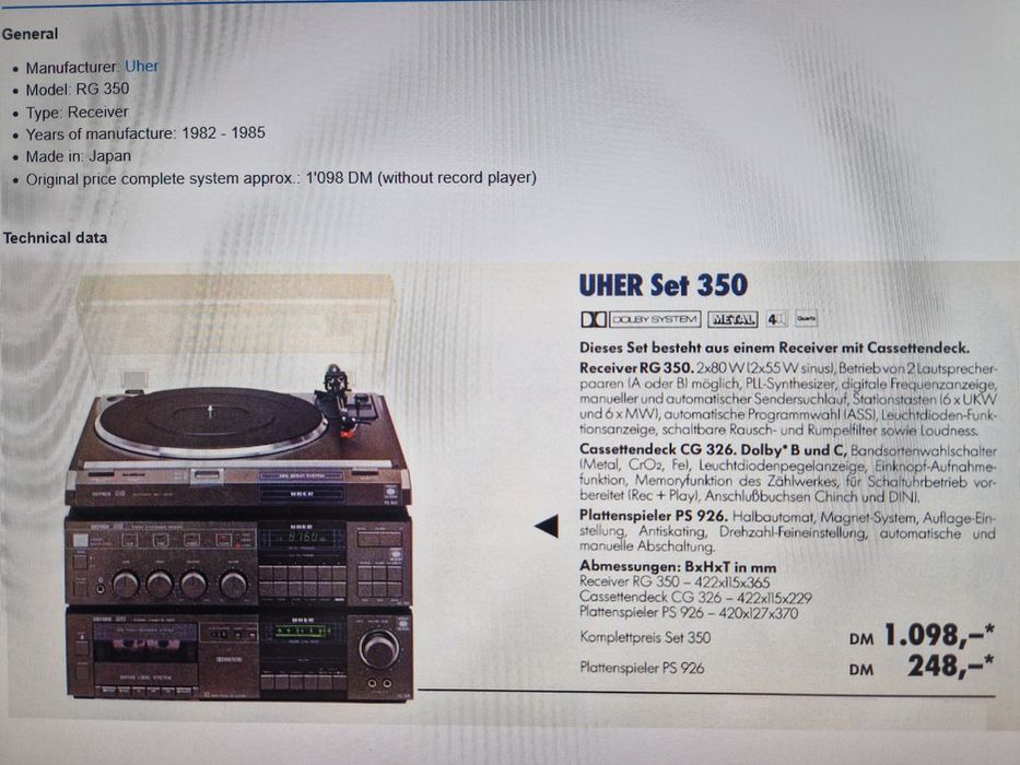 Zestaw UHER set 350 magnetofon i tuner