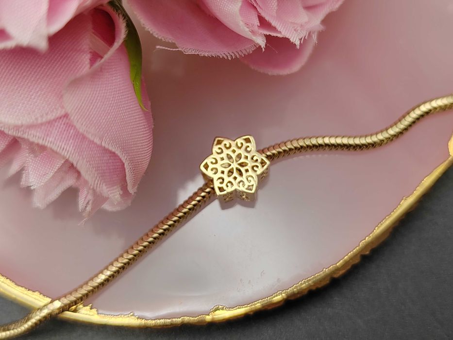 NOWY Złoty Charms Ażurowy Kwiat / Złoto 585