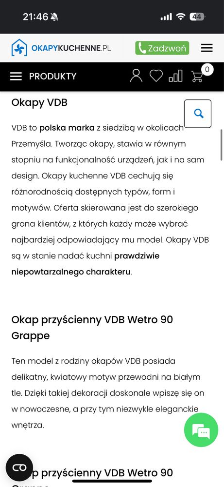 Okap kuchenny kominowy skośny przyscienny z kwiatowym wzorem