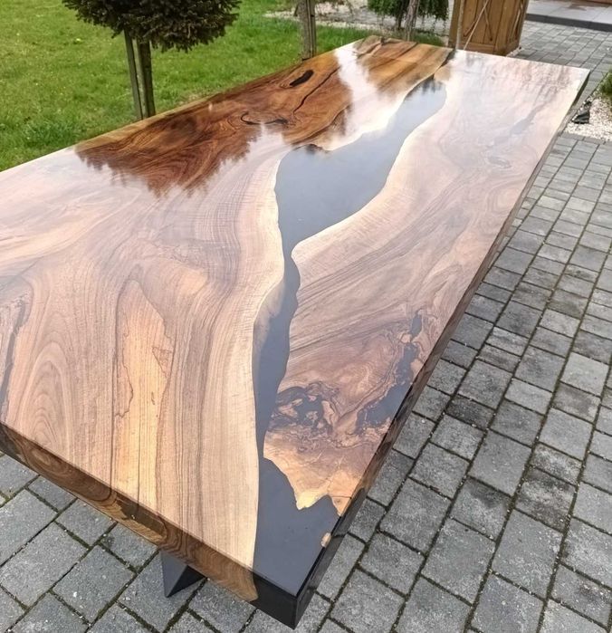 Nowoczesny stół do jadalni orzech włoski żywica dostawka #42