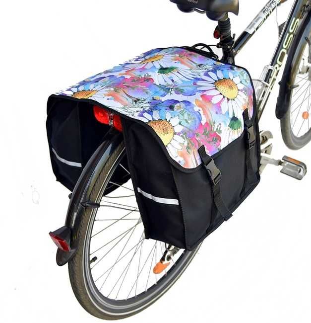 Sakwa na bagażnik, torba rowerowa 2x15L - polne kwiaty
