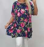 Bluzka, tunika plus size, asymetryczna 50/52/54/56 kwiaty