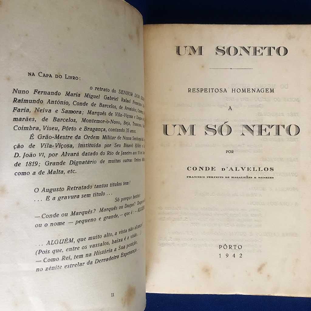Conde D'Alvellos UM SONETO 1942 Primeira Edição