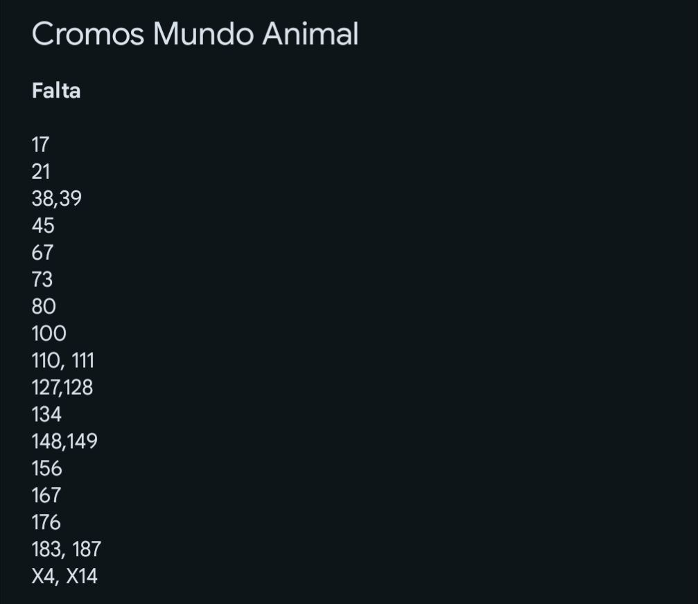 Mundo Animal - Troca de cromos