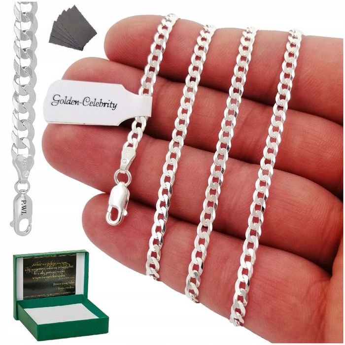 Srebrna Biżuteria Męska / Piękny Łańcuszek Pancerka 65cm + Grawer Grat