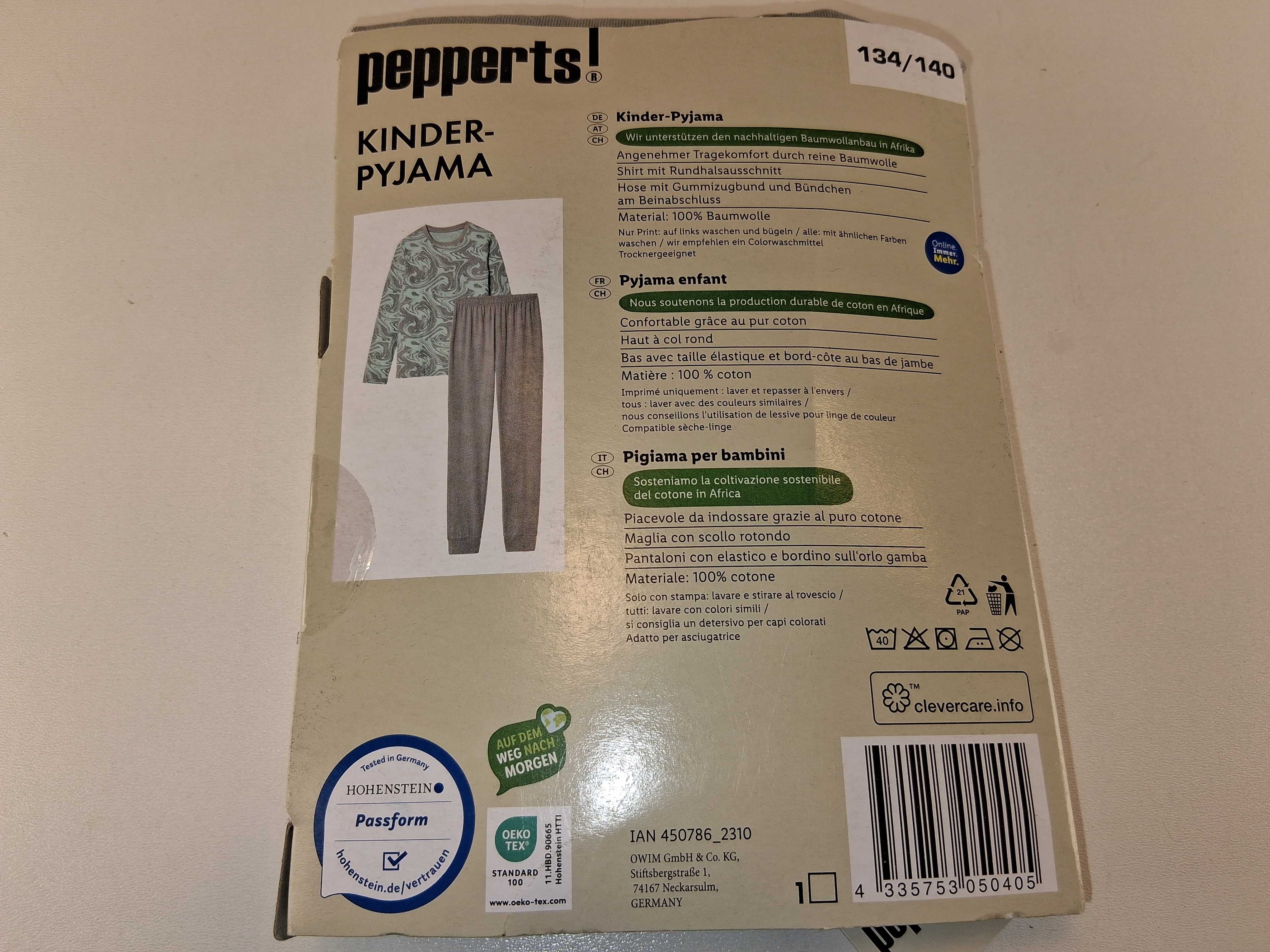 A082 Piżama Dziecięca Pepperts Bawełniana Wygodna 134/140