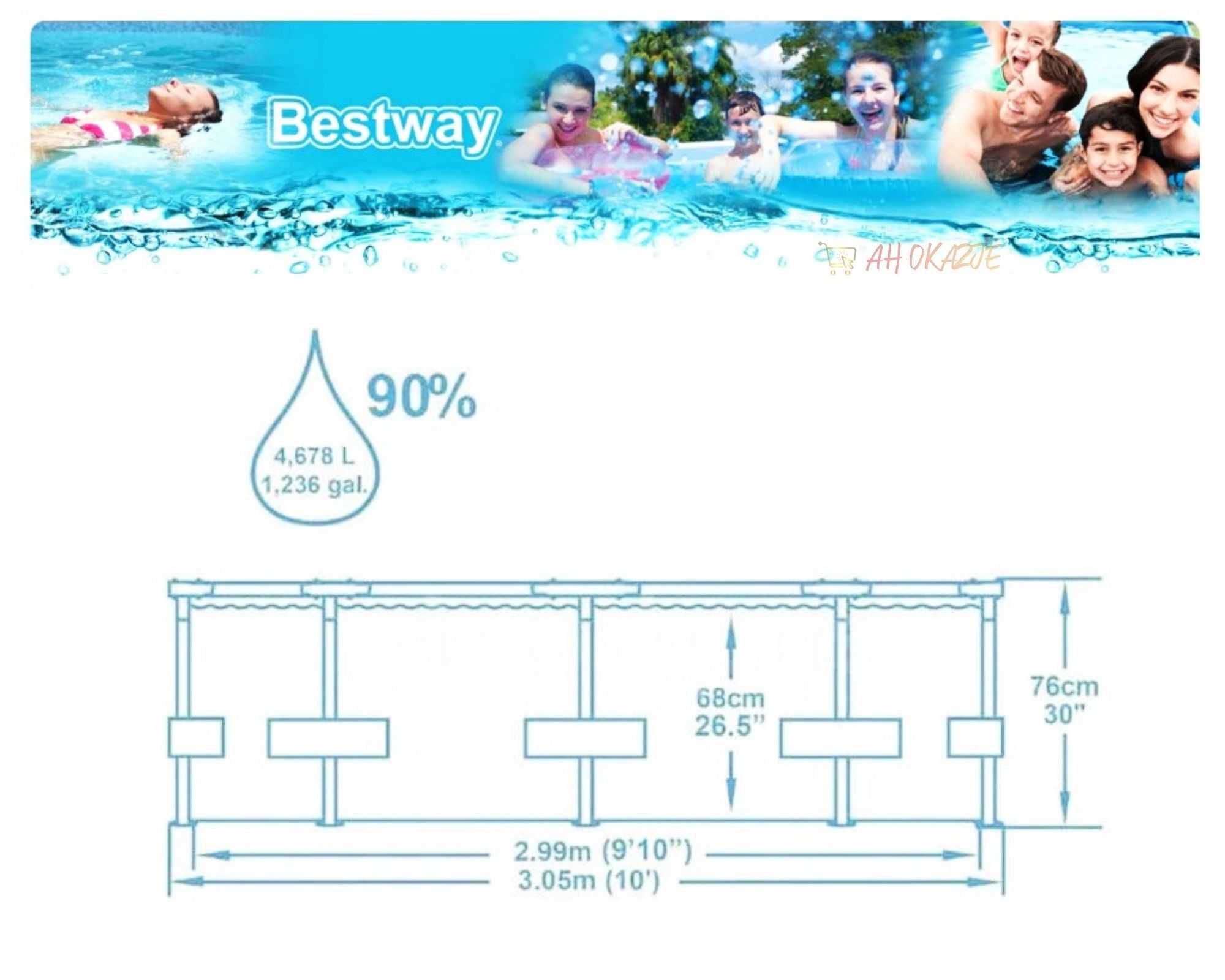 BASEN stelażowy z pompą 305 x 76cm BestWay! Super cena, ZESTAW!