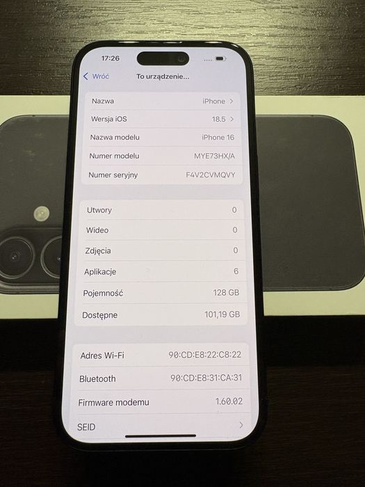 Iphone 16 Black 128GB bateria 100% gwarancja
