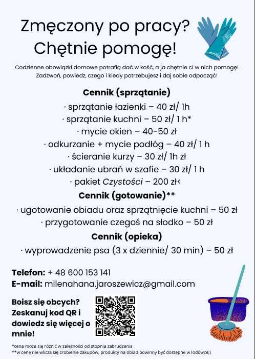 Pomoc domowa we Wrocławiu (kontakt e-mail lub telefoniczny)