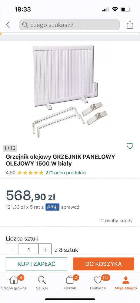 GRZEJNIK PANELOWY OLEJOWY 1500 W biały elektryczny z termostatem