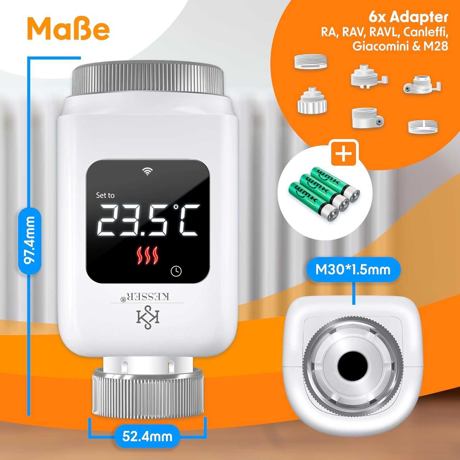 Głowica termostatyczna grzejnika kaloryfera LCD SMART APP M30*1,5 mm