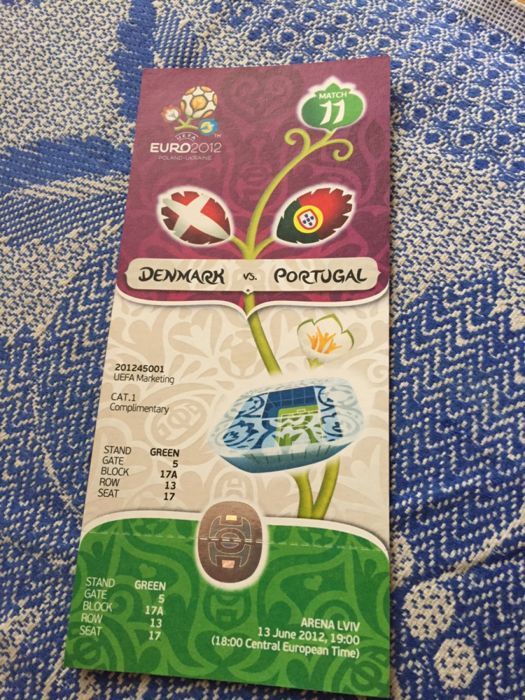 Билет с матча Евро 2012 Дания Португалия , новый, категория 1