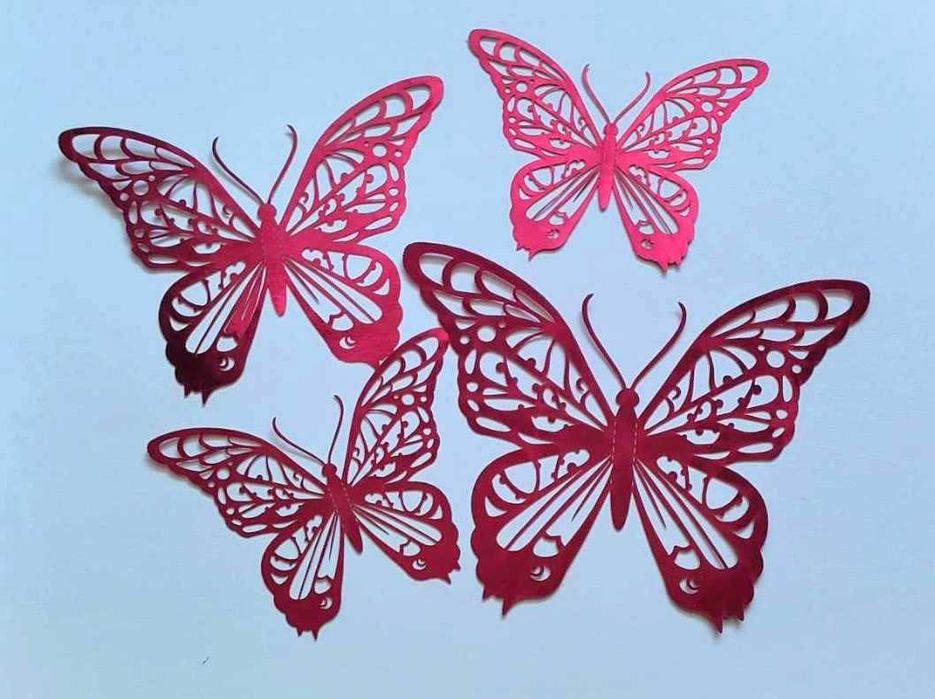Magenta Intensywny Róż Czerwień Czerwone Motyle 3D Duże ozdoby 12 szt