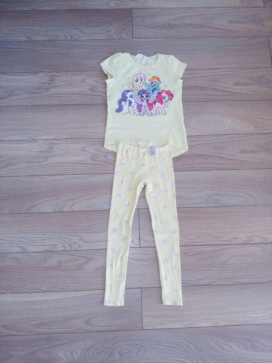 Zestaw bluzeczka legginsy 128 cm H&M tęcza my little pony żółta