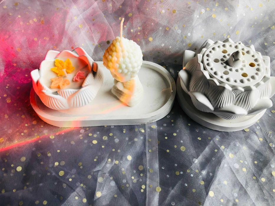 Zestaw świec świeczek do medytacji budda kwiat lotosu kadzidło gipsowe