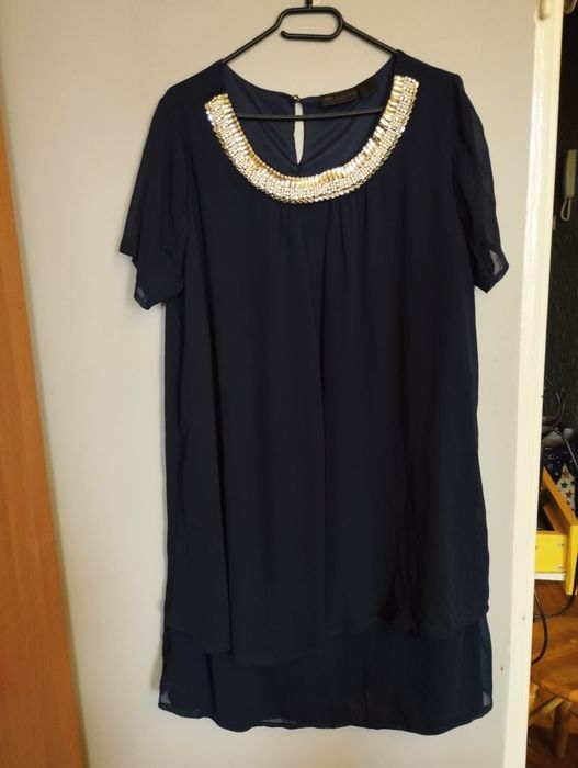 Granatowa sukienka kołnierzyk Bonprix bpc 44