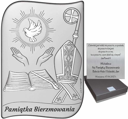 Obrazek Srebrny Bierzmowanie Pamiątka Sakramentu Bierzmowania GRAWER